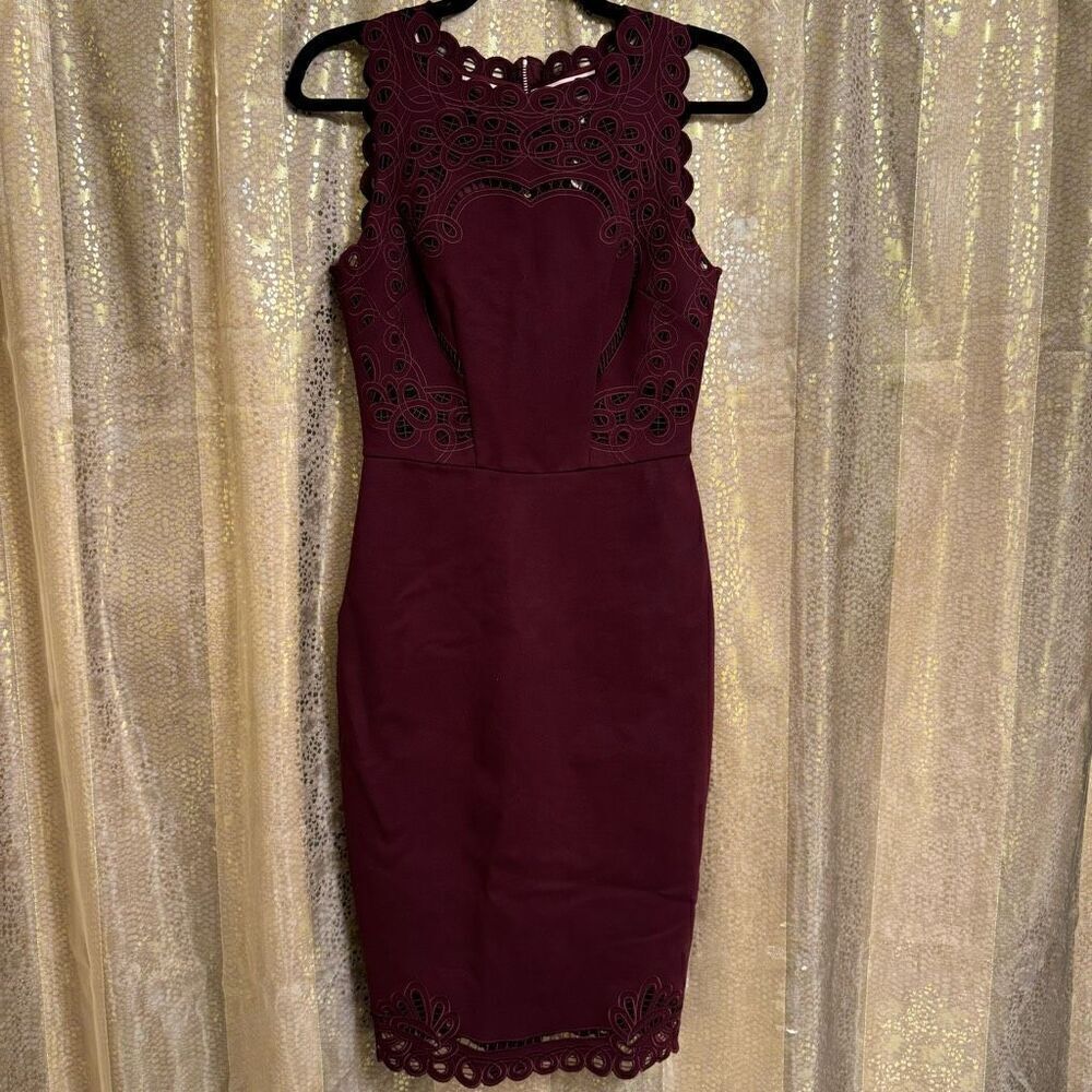 Ted Baker London Verita Burgundy Cutout Yoke Sheath Dress Size 1 NWOT
